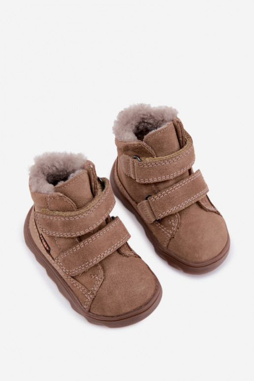 Zamszowe dziecięce śniegowce Barefoot Froddo G2110151-8 w kolorze piaskowym
