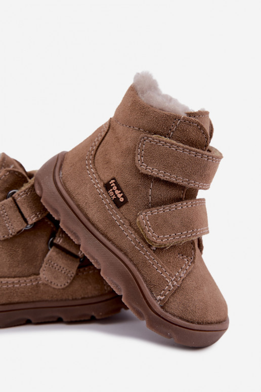 Suede children's snow boots Barefoot Froddo G2110151-8 sand