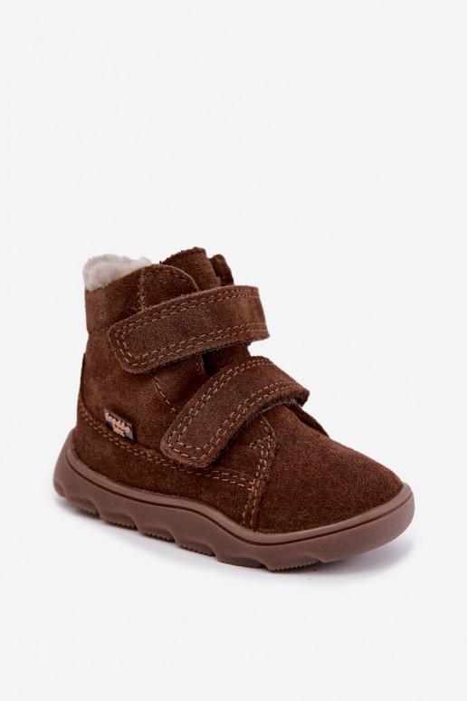 Suede children's snow boots Barefoot Froddo G2110151-13 chocolate