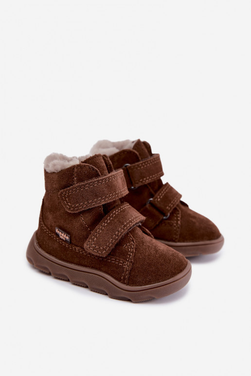Suede children's snow boots Barefoot Froddo G2110151-13 chocolate