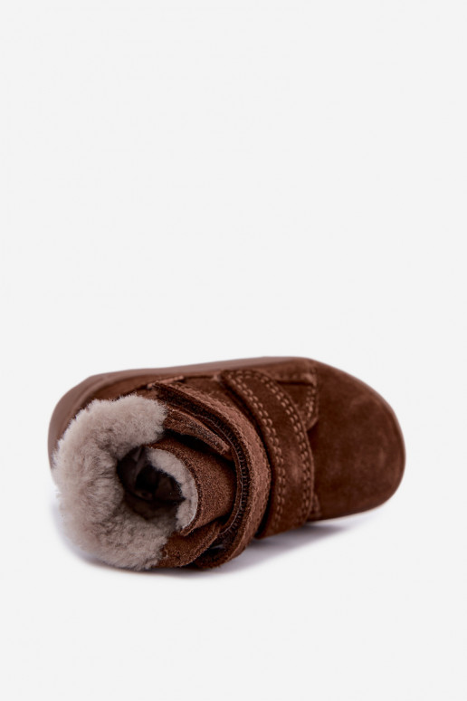 Suede children's snow boots Barefoot Froddo G2110151-13 chocolate