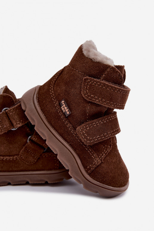 Suede children's snow boots Barefoot Froddo G2110151-13 chocolate