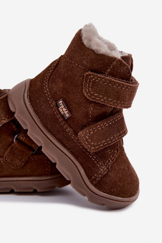 Suede children's snow boots Barefoot Froddo G2110151-13 chocolate