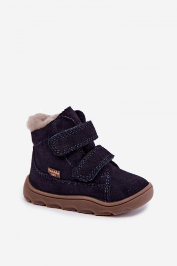 Suede children's snow boots Barefoot Froddo G2110151 dark blue