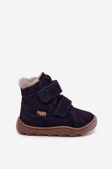 Suede children's snow boots Barefoot Froddo G2110151 dark blue 2