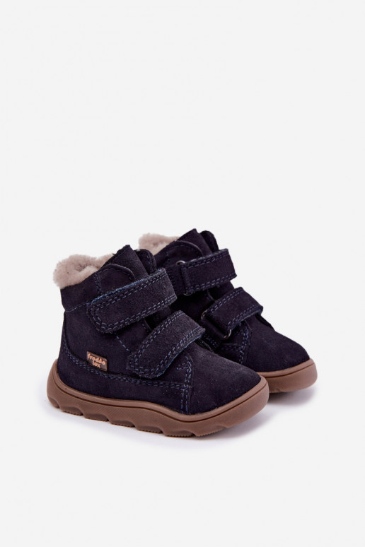 Zamszowe dziecięce śniegowce Barefoot Froddo G2110151 ciemnoniebieskie