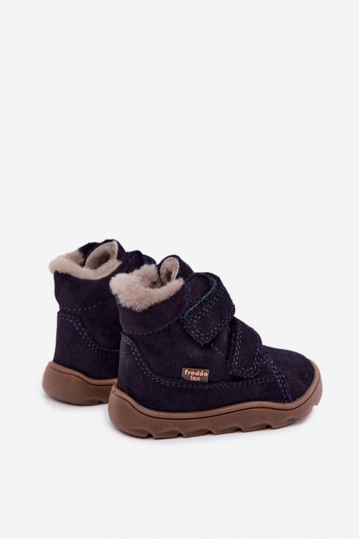 Suede children's snow boots Barefoot Froddo G2110151 dark blue