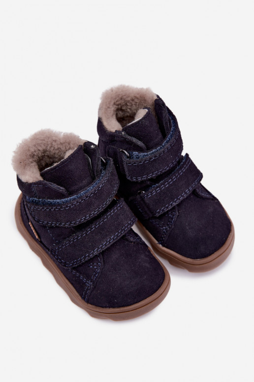 Suede children's snow boots Barefoot Froddo G2110151 dark blue