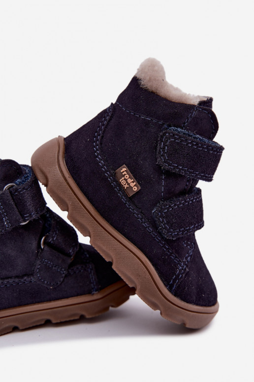 Suede children's snow boots Barefoot Froddo G2110151 dark blue