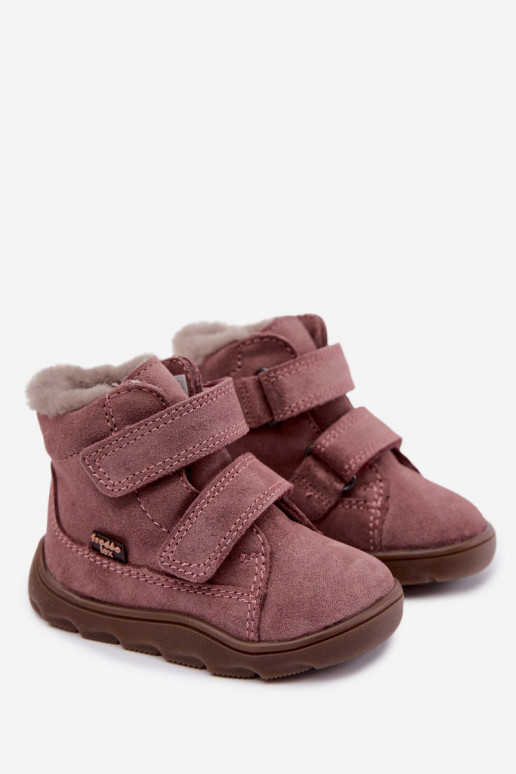 Zamszowe dziecięce śniegowce Barefoot Froddo G2110151 różowe