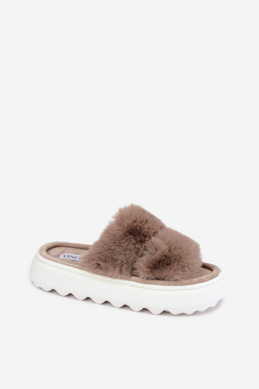 Women's slippers with fur on a thicker sole Vinceza 105105 sand
