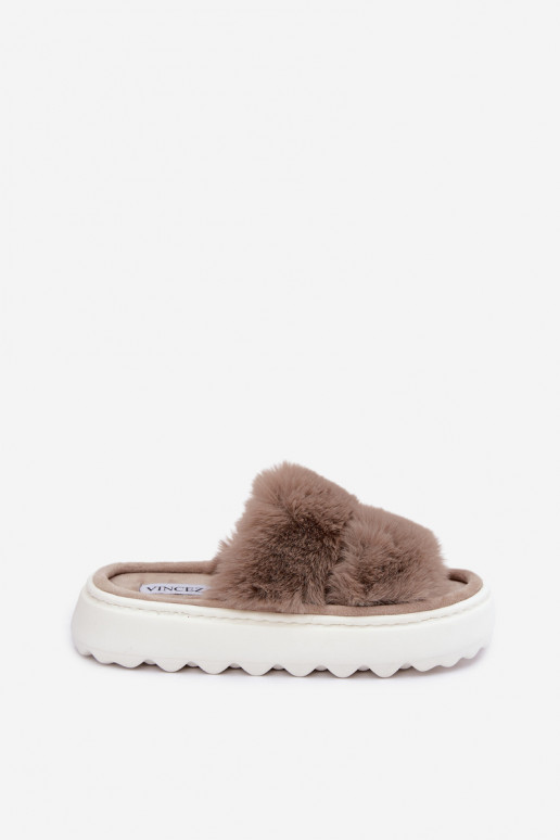 Women's slippers with fur on a thicker sole Vinceza 105105 sand