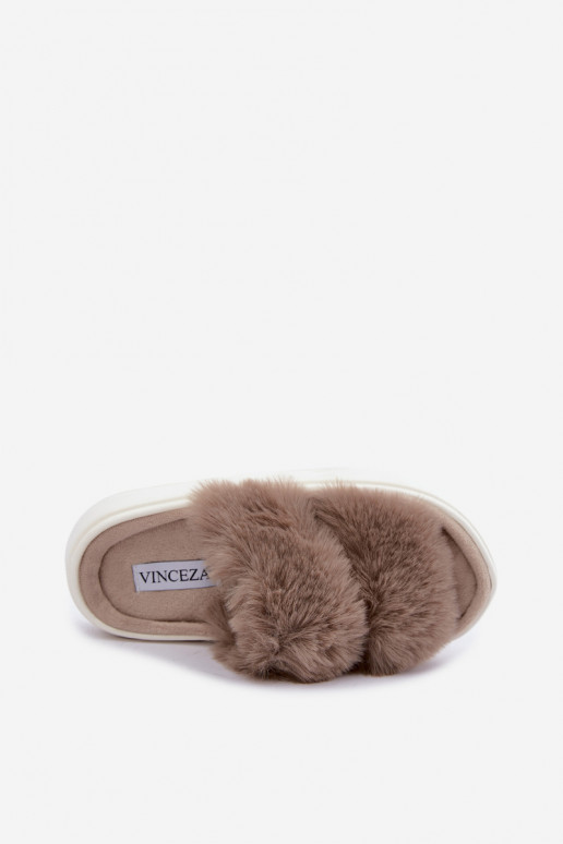 Women's slippers with fur on a thicker sole Vinceza 105105 sand