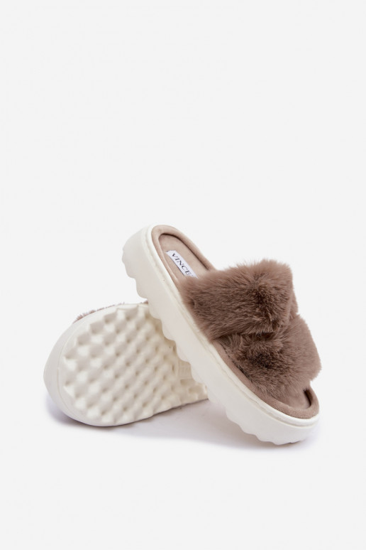 Women's slippers with fur on a thicker sole Vinceza 105105 sand