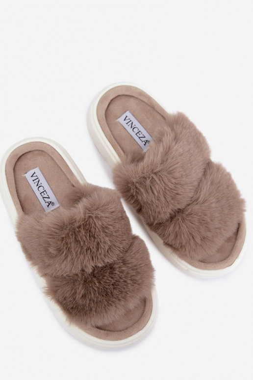 Women's slippers with fur on a thicker sole Vinceza 105105 sand