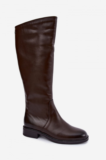 Leather women's knee-high boots with wide heels insulated Zazoo 70163 chocolate 2