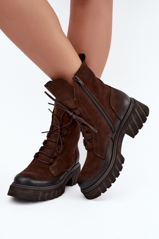 Leather women's work ankle boots Zazoo 1850 chocolate