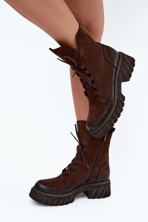 Leather women's work ankle boots Zazoo 1850 chocolate