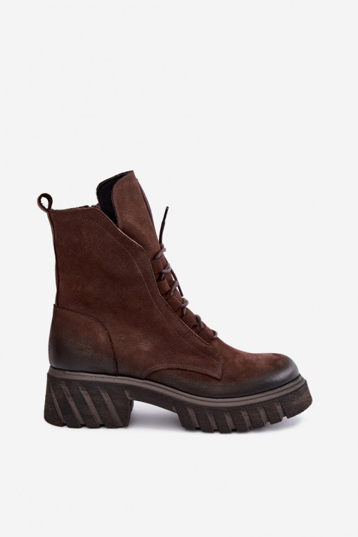 Leather women's work ankle boots Zazoo 1850 chocolate