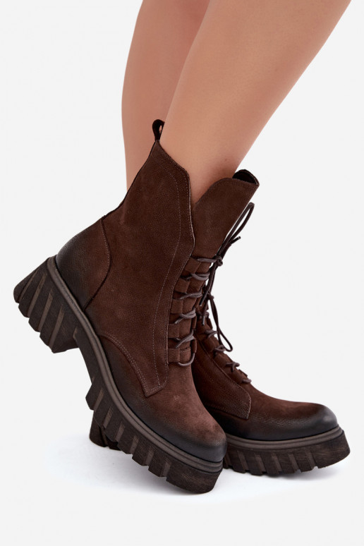 Leather women's work ankle boots Zazoo 1850 chocolate