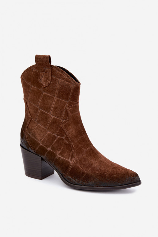Zamszowe buty w stylu kowbojskim z tłoczeniem Zazoo 1988 brązowe