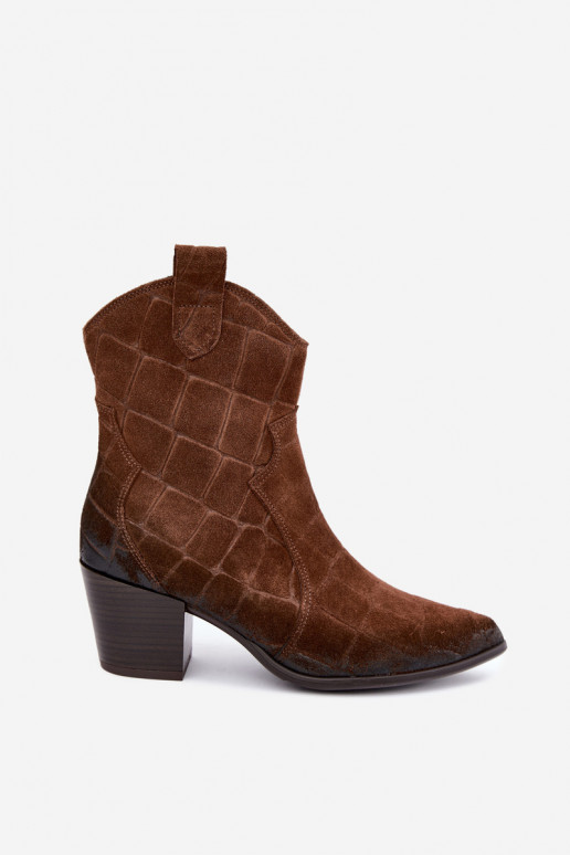 Zamszowe buty w stylu kowbojskim z tłoczeniem Zazoo 1988 brązowe