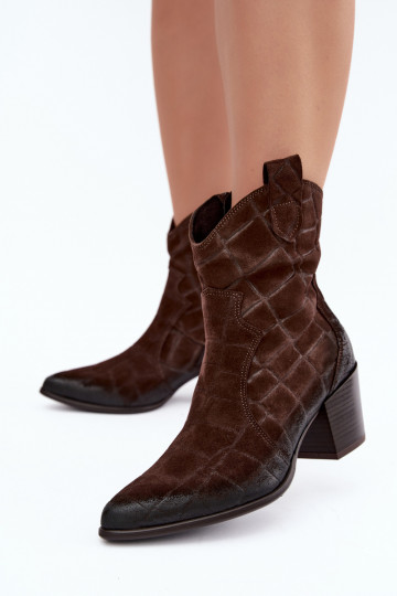 Suede cowboy-style boots with embossing Zazoo 1988 chocolate 2