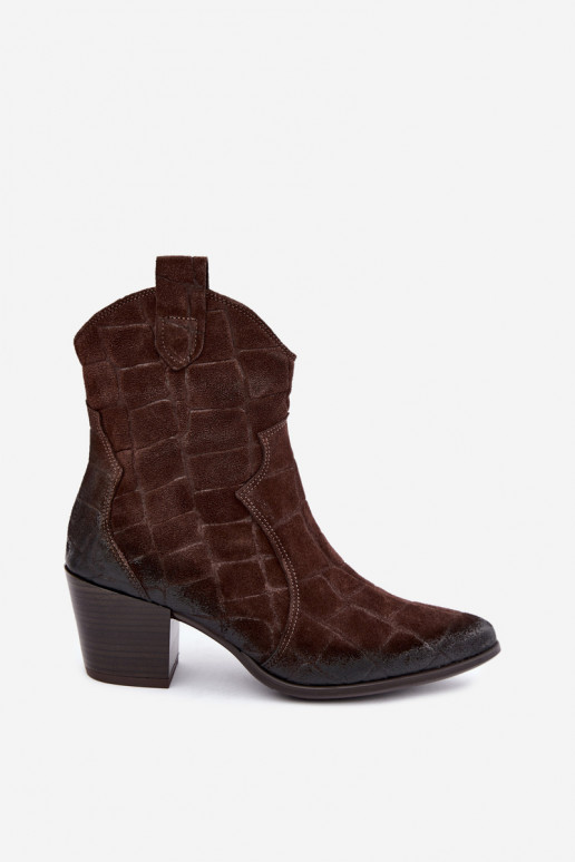 Zamszowe buty w stylu kowbojskim z tłoczeniem Zazoo 1988 czekoladowe