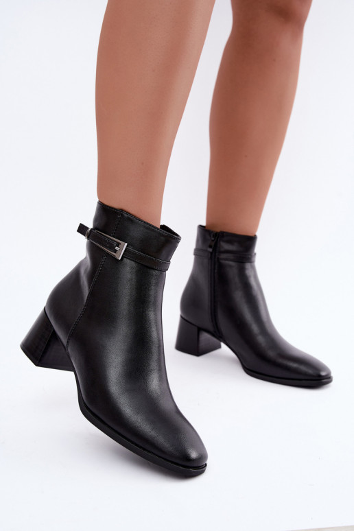 Leather insulated women's ankle boots with buckles Sergio Leone BT-34 black