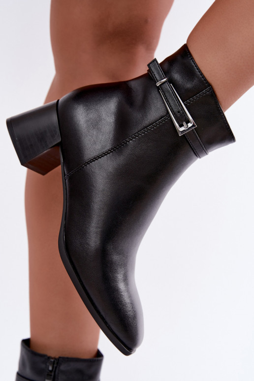 Leather insulated women's ankle boots with buckles Sergio Leone BT-34 black