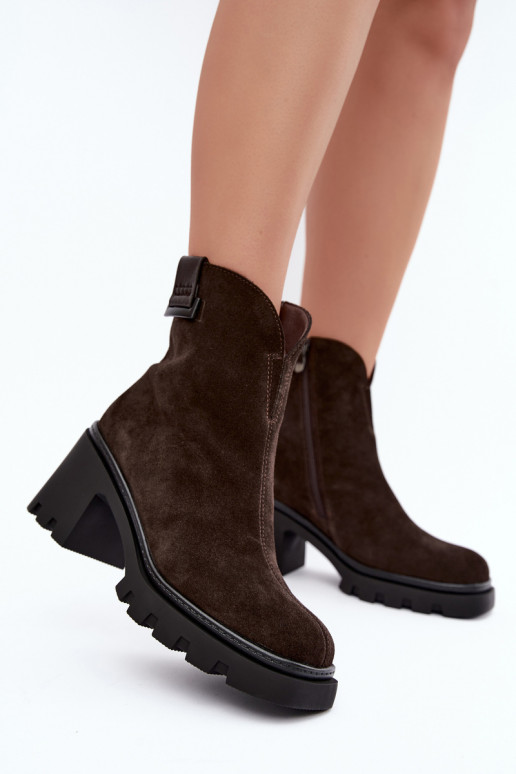 Faux suede insulated shoes with heels T.Sokolski SH Z26-428 chocolate