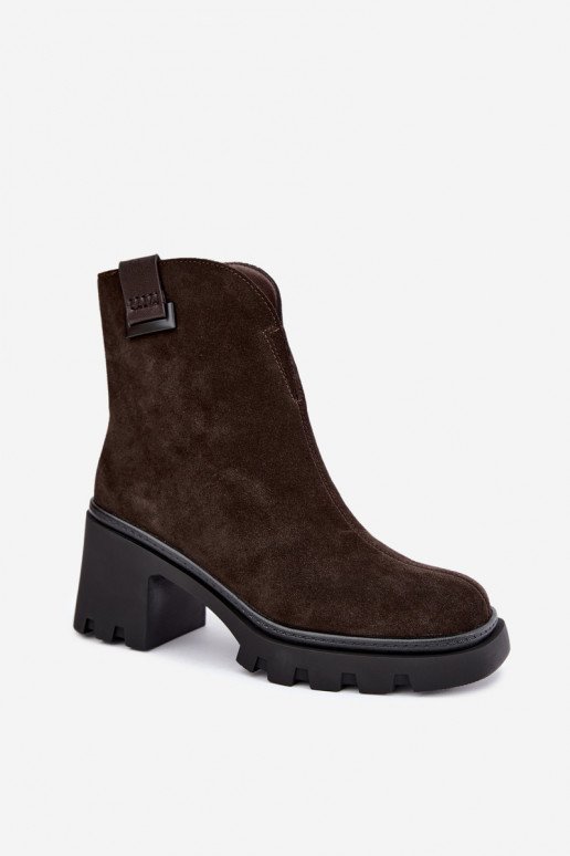 Faux suede insulated shoes with heels T.Sokolski SH Z26-428 chocolate