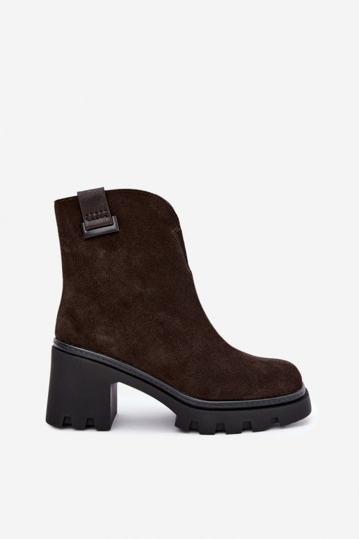 Faux suede insulated shoes with heels T.Sokolski SH Z26-428 chocolate