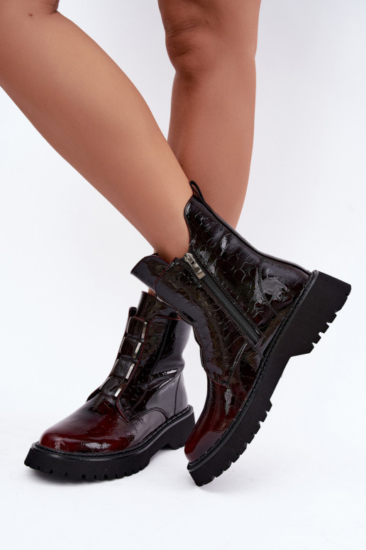 Insulated women's ankle boots with patent effect T.Sokolski Z26-501 burgundy