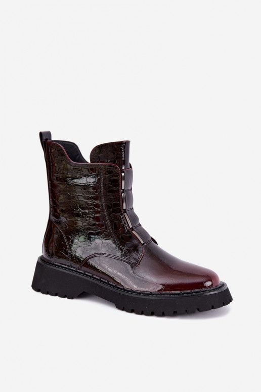 Insulated women's ankle boots with patent effect T.Sokolski Z26-501 burgundy