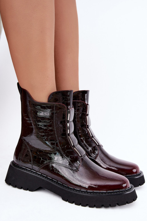 Insulated women's ankle boots with patent effect T.Sokolski Z26-501 burgundy