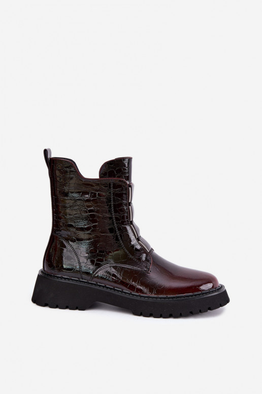 Insulated women's ankle boots with patent effect T.Sokolski Z26-501 burgundy
