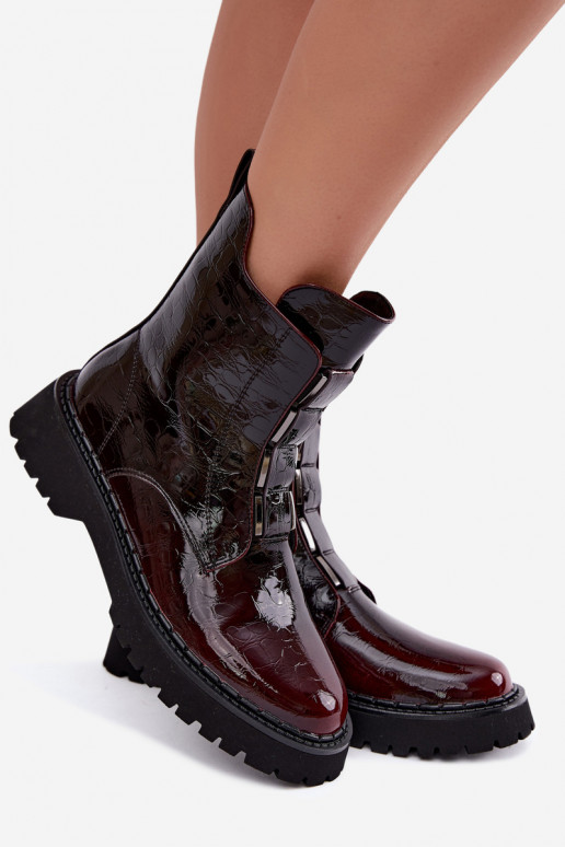 Insulated women's ankle boots with patent effect T.Sokolski Z26-501 burgundy