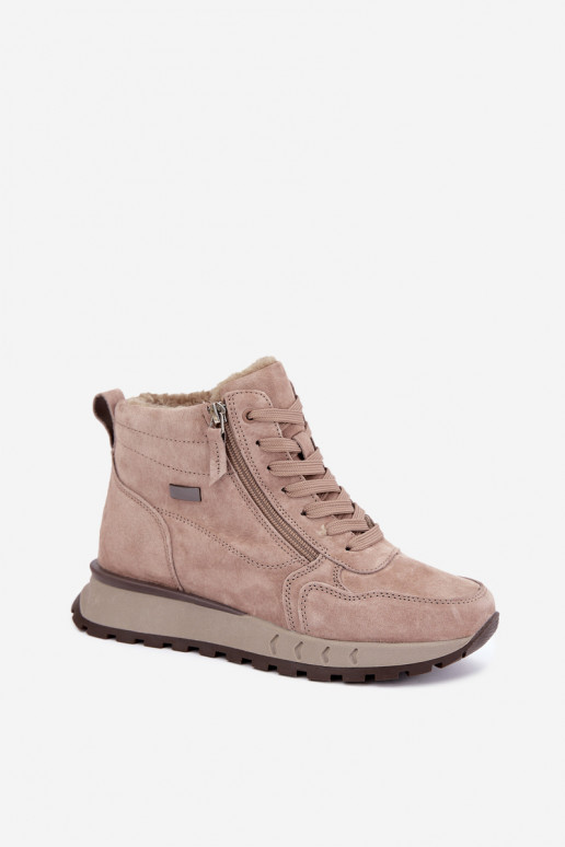 Insulated women's ankle boots made of faux suede sand color Alirella