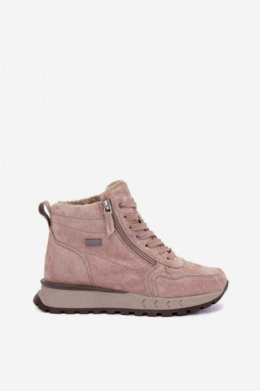Insulated women's ankle boots made of faux suede sand color Alirella