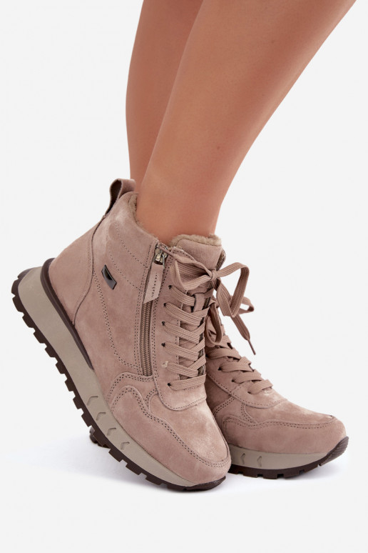 Insulated women's ankle boots made of faux suede sand color Alirella