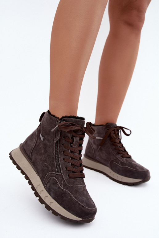 Insulated women's ankle boots made of faux suede gray color Alirella