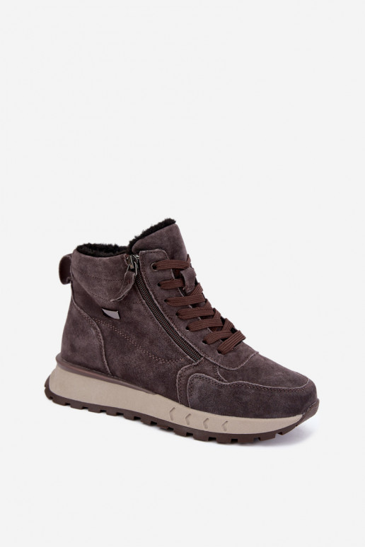 Insulated women's ankle boots made of faux suede gray color Alirella