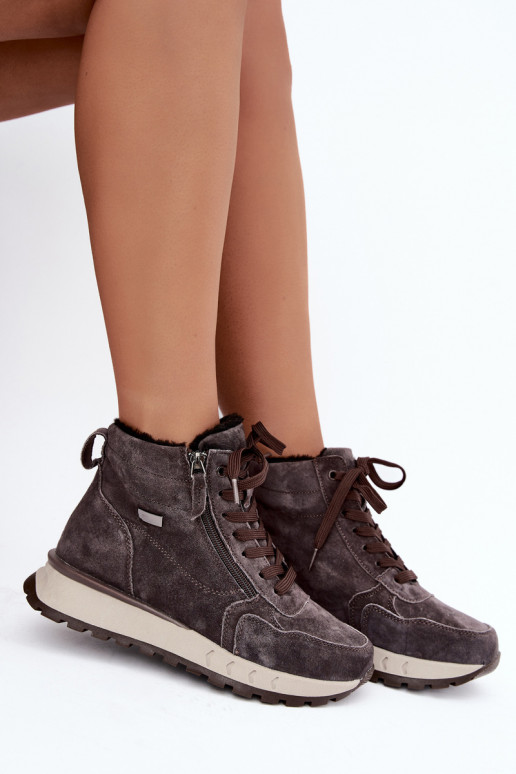 Insulated women's ankle boots made of faux suede gray color Alirella
