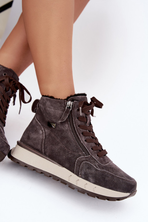 Insulated women's ankle boots made of faux suede gray color Alirella
