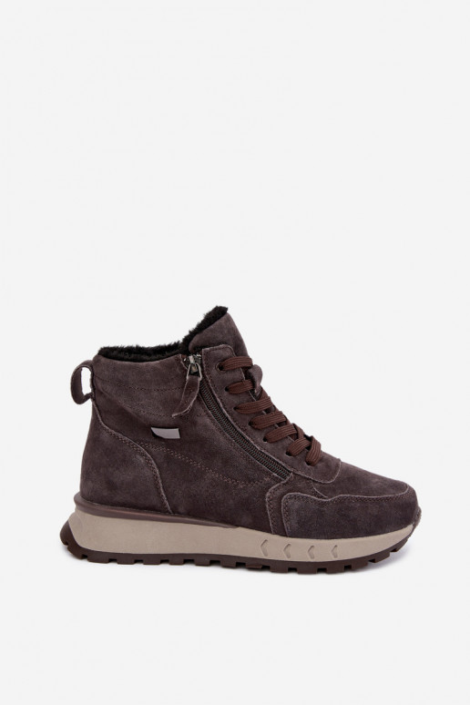 Insulated women's ankle boots made of faux suede gray color Alirella