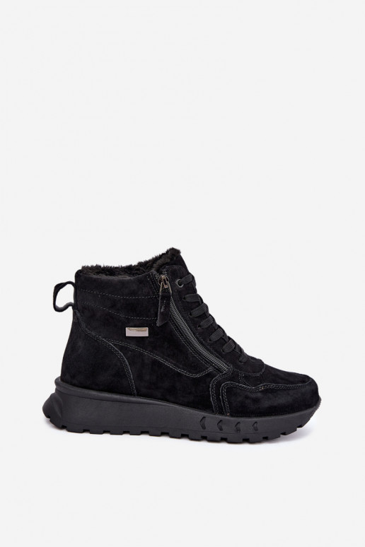 Insulated women's ankle boots made of faux suede black color Alirella