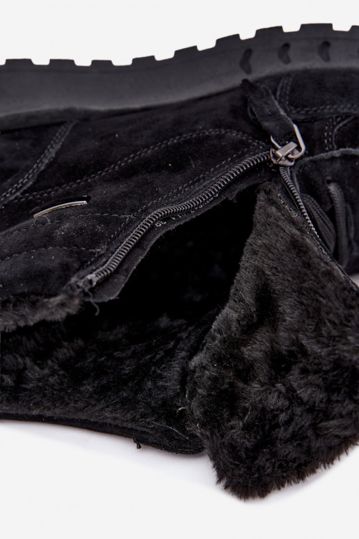 Insulated women's ankle boots made of faux suede black color Alirella