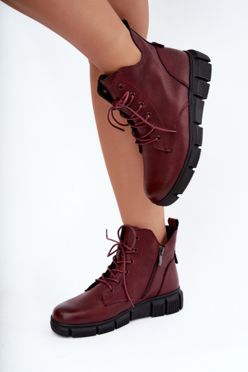 Insulated ankle boots made of faux leather burgundy color Girelisse