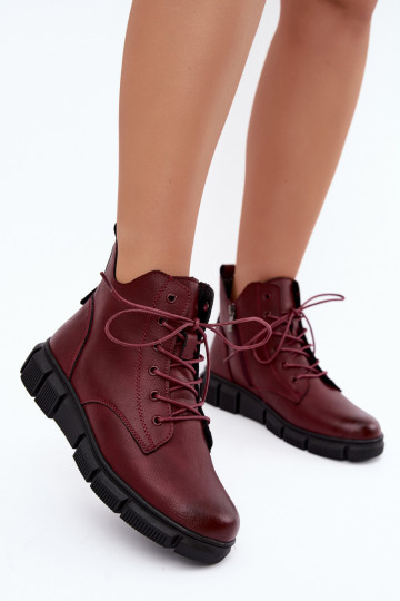 Insulated ankle boots made of faux leather burgundy color Girelisse 2